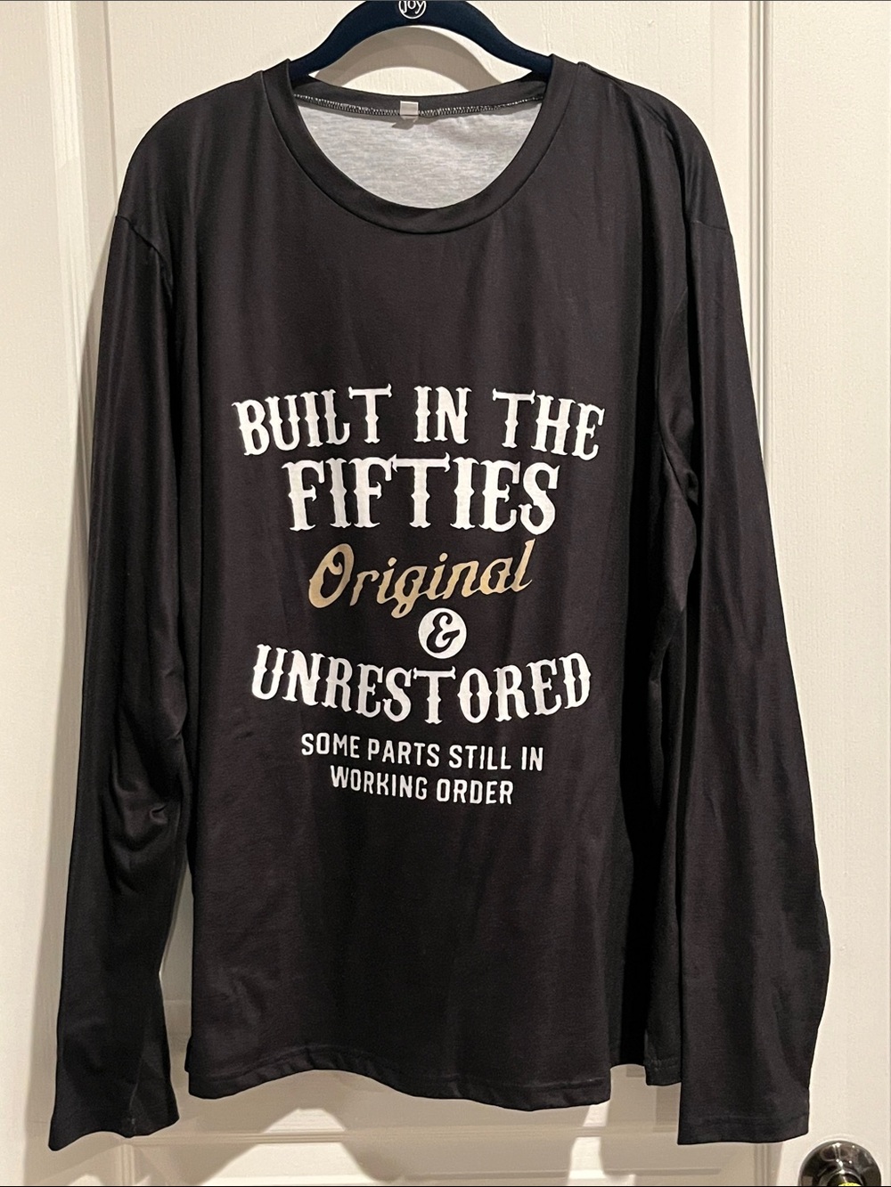 Women’s Long Sleeve Graphic Tee - Black with White & Gold Print